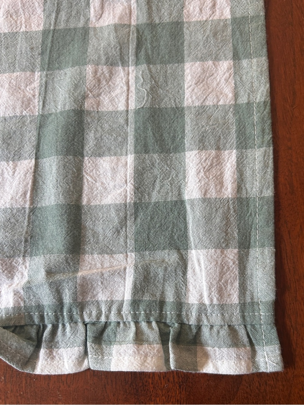Green + White Gingham Ruffled Table Runner